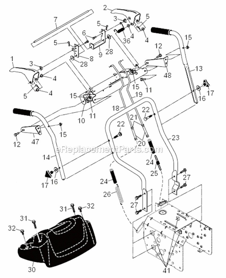 Handles Diagram and Parts List for  Poulan Snow Blower