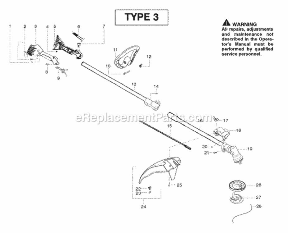 Page B Diagram and Parts List for Type 3 Poulan Trimmer