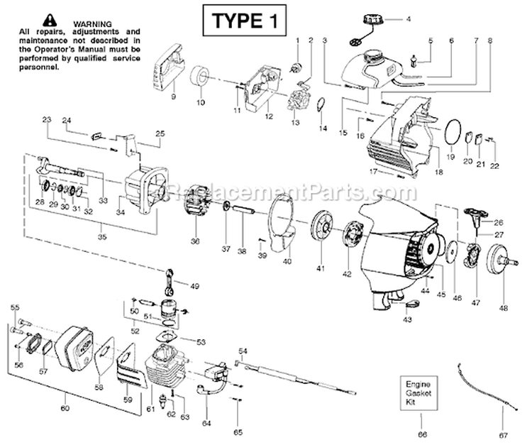 Page A Diagram and Parts List for Type 1 Poulan Trimmer