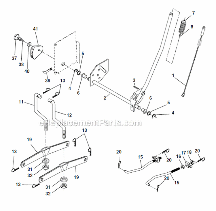 Mower Lift Diagram and Parts List for  Poulan Lawn Tractor