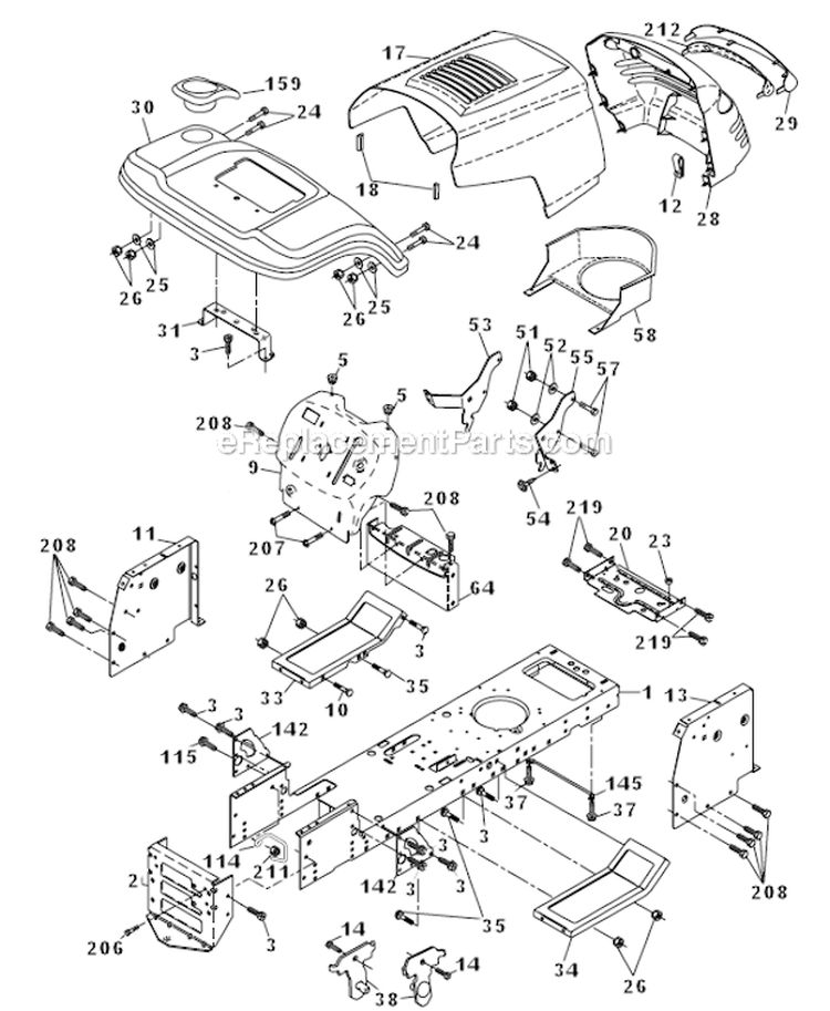 Chassis And Enclosures Diagram and Parts List for  Poulan Lawn Tractor