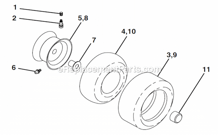 Wheels And Tires Diagram and Parts List for  Poulan Lawn Tractor