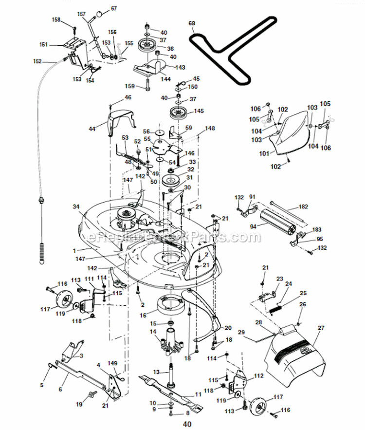 Mower Deck Diagram and Parts List for  Poulan Lawn Tractor