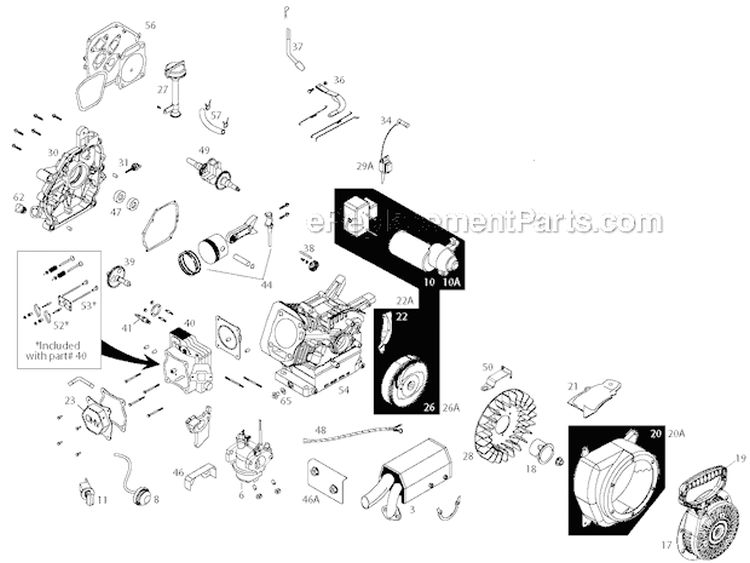 Engine Diagram and Parts List for 96182000301 - 2011-06 Poulan Snow Blower
