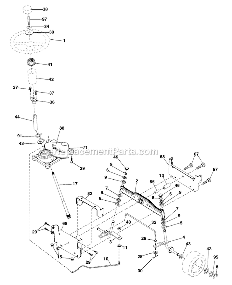 Steering Diagram and Parts List for  Poulan Lawn Tractor