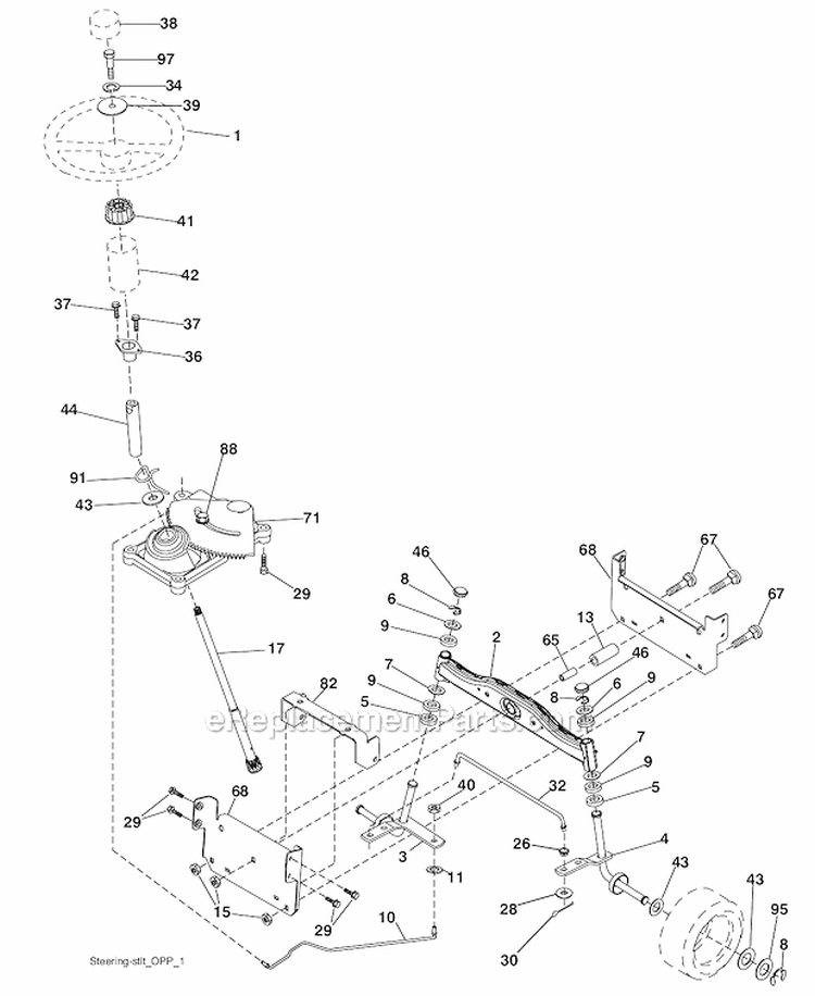 Steering Diagram and Parts List for  Poulan Lawn Tractor