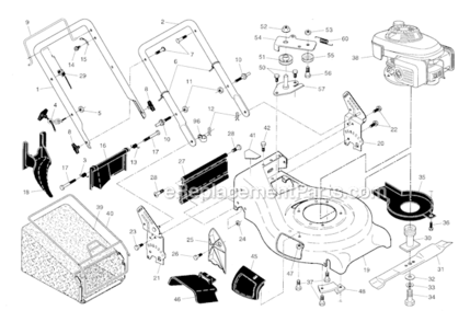 Engine_Housing_Handle Diagram and Parts List for  Poulan Lawn Mower