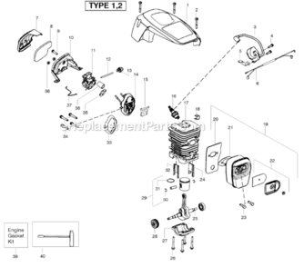 Engine_Type_12 Diagram and Parts List for  Poulan Chainsaw