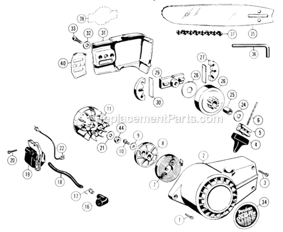 Page A Diagram and Parts List for  Poulan Chainsaw