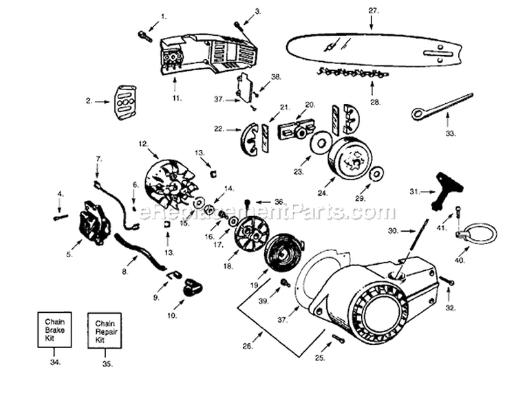 Page C Diagram and Parts List for  Poulan Chainsaw