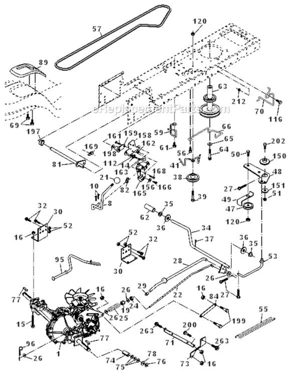 Drive Diagram and Parts List for XP24H42LT 96012004200 Poulan Lawn Tractor