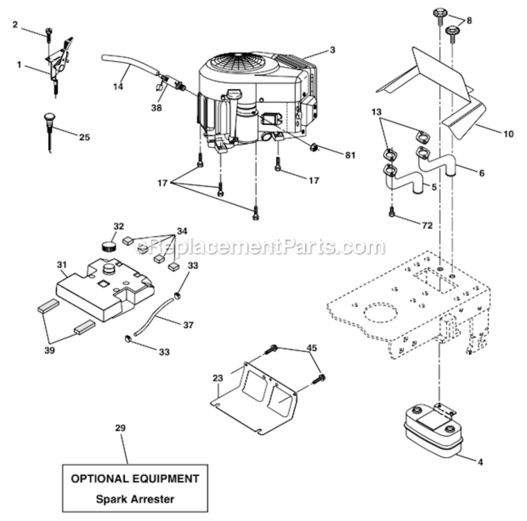 Engine Diagram and Parts List for XP24H42LT 96012004200 Poulan Lawn Tractor