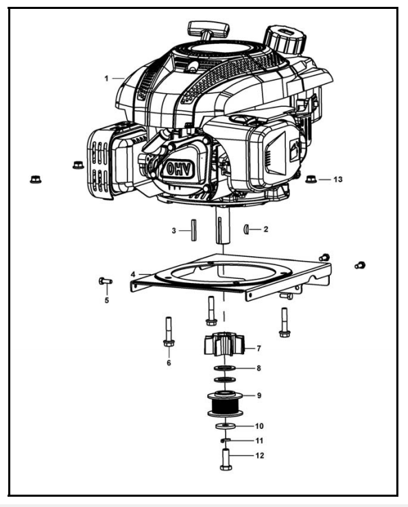 Engine  Top Level Assembly Diagram and Parts List for  Powermate Tiller