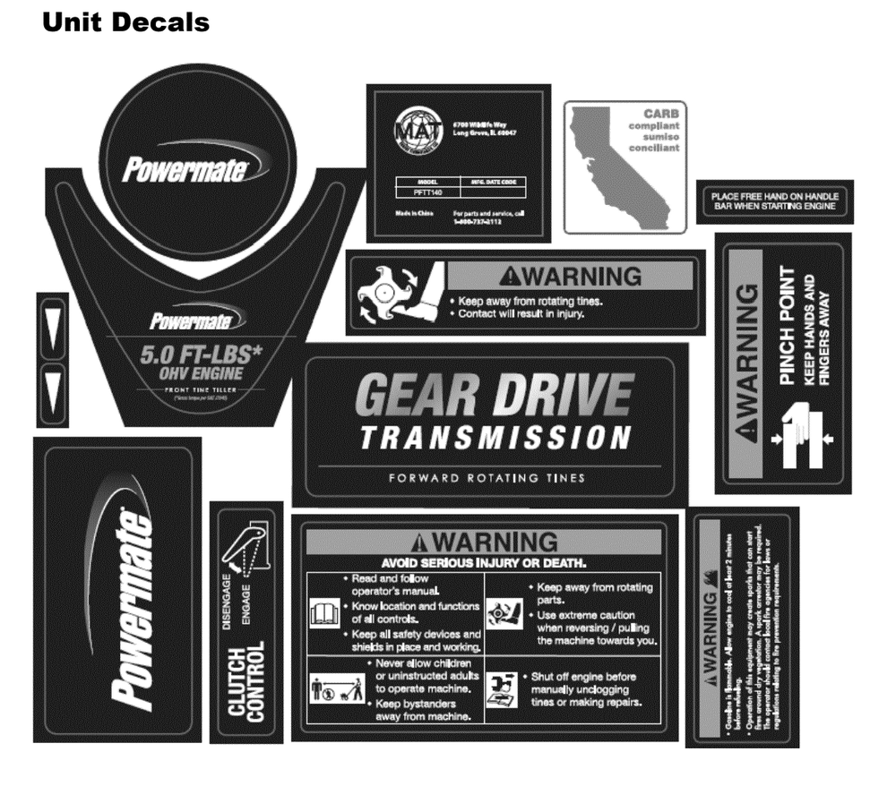 Section_9 Diagram and Parts List for  Powermate Tiller