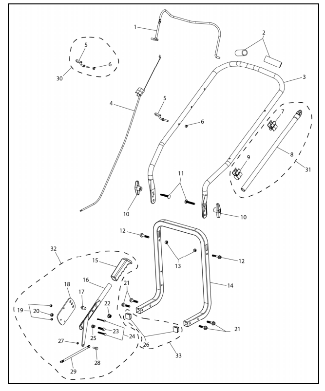 Handle Assembly Diagram and Parts List for  Powermate Hedge Trimmer