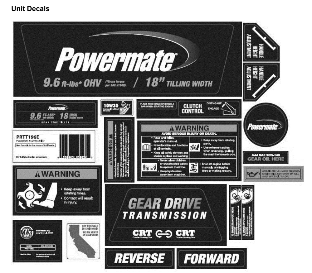 Section_6 Diagram and Parts List for  Powermate Tiller