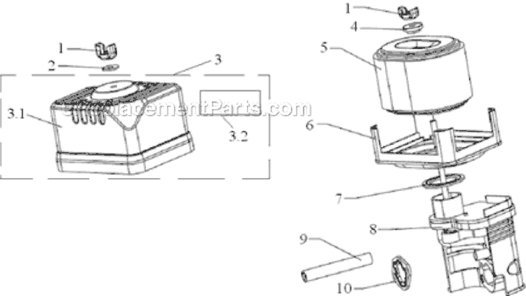 Air Filter Assembly Diagram and Parts List for  Powermate Edger