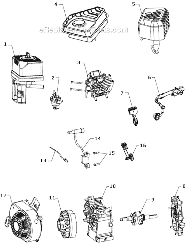 Engine - Sub Level Assembly Diagram and Parts List for  Powermate Edger