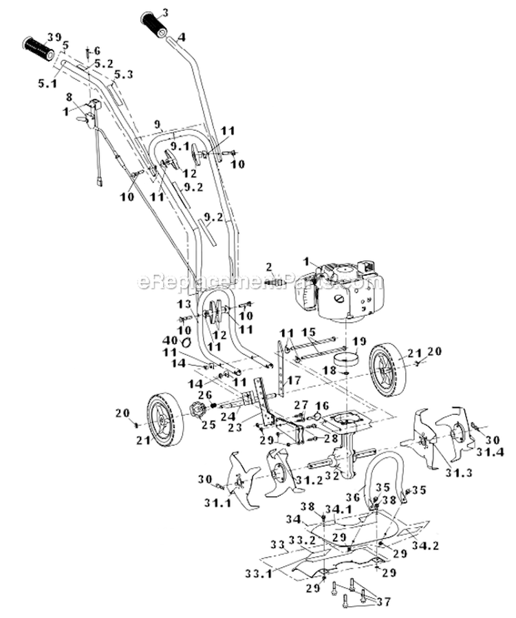 Page B Diagram and Parts List for  Powermate Tiller