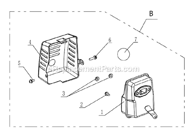Muffler Assembly Diagram and Parts List for  Powermate Tiller
