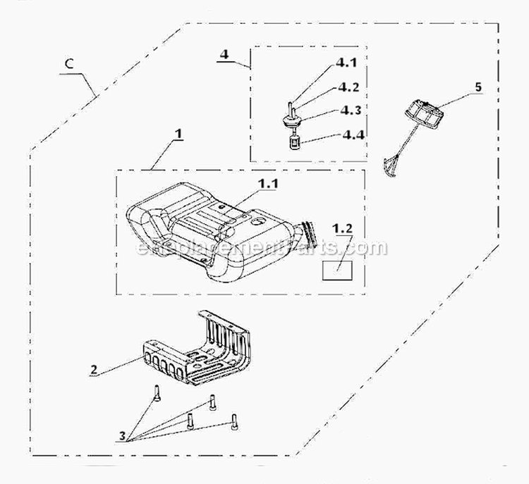 Fuel Tank Assembly Diagram and Parts List for  Powermate Tiller