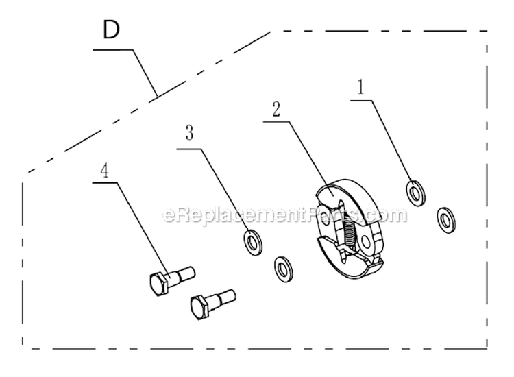 Clutch Assembly Diagram and Parts List for  Powermate Tiller