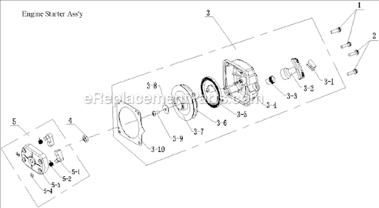 Recoil Starter Assembly Diagram and Parts List for  Powermate Tiller