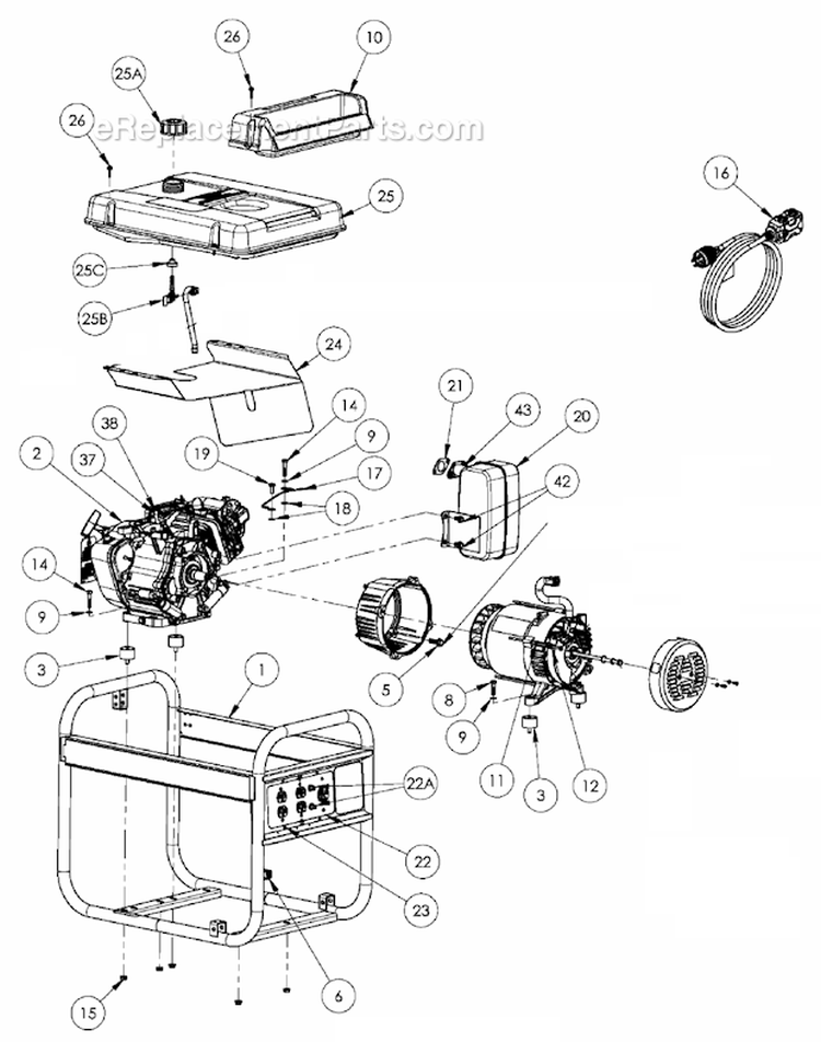 Page A Diagram and Parts List for  Powermate Generator