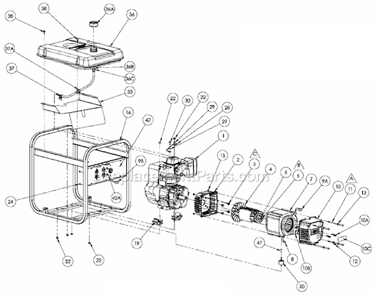Page A Diagram and Parts List for  Powermate Generator