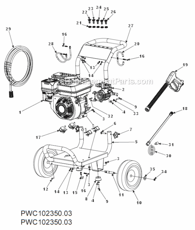 Page B Diagram and Parts List for  Powermate Pressure Washer