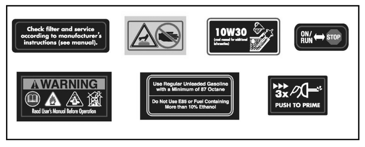 Engine Decals Diagram and Parts List for  Powermate Tiller