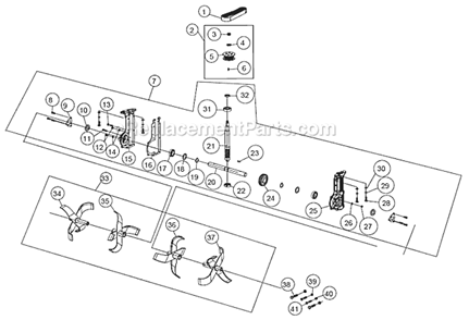 Tine And Transmission Assembly Diagram and Parts List for  Powermate Tiller