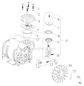 Part Location Diagram of 048-0131 Powermate Piston/Cylinder Assembly