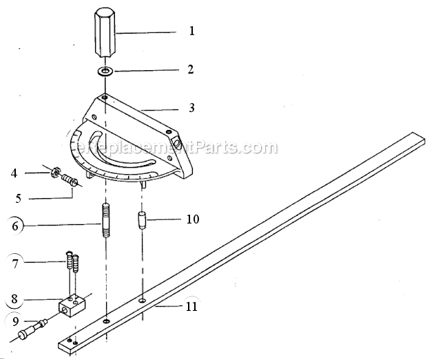 Miter Gauge Diagram and Parts List for  Powermatic Band Saw