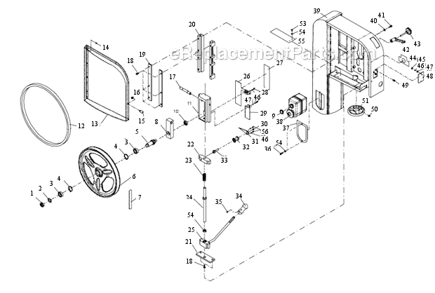 Upper Wheel Diagram and Parts List for  Powermatic Band Saw