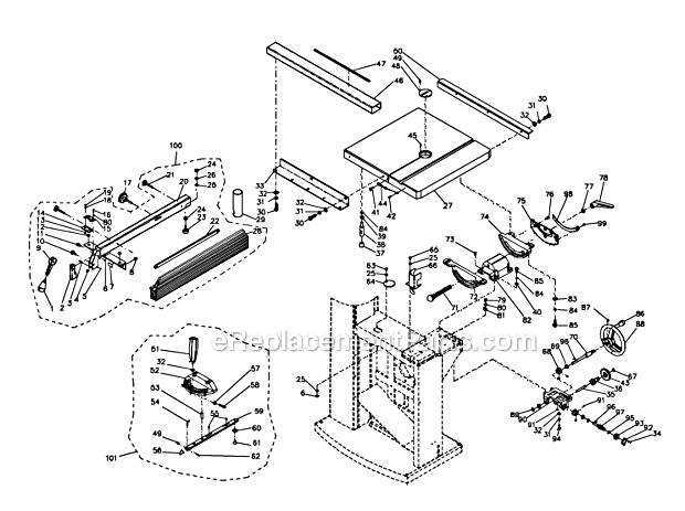 Table And Fence Diagram and Parts List for  Powermatic Band Saw