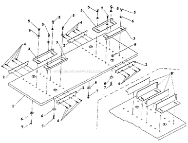 Bedboard Attachment Diagram and Parts List for 1996 Powermatic Planer Jointer