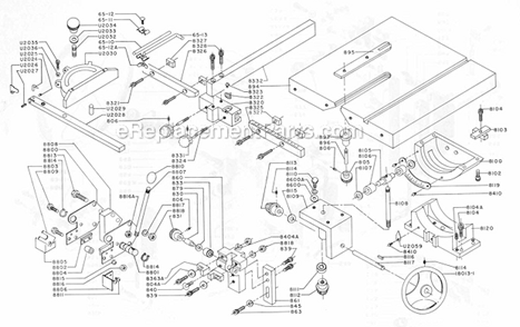 Page B Diagram and Parts List for  Powermatic Band Saw
