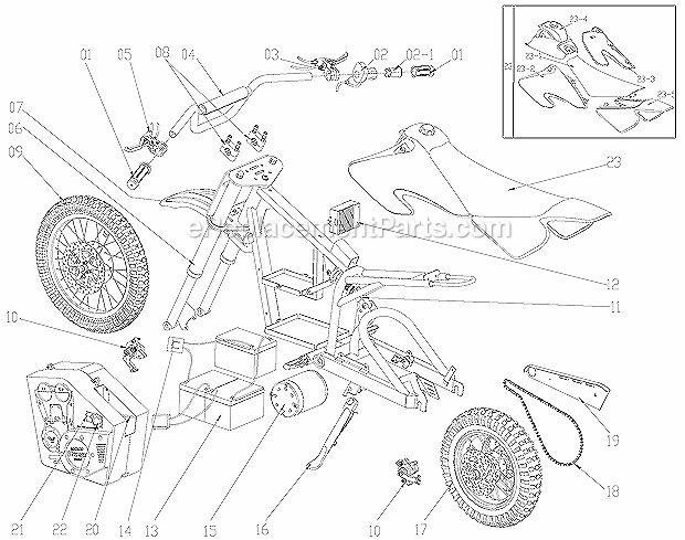 Page A Diagram and Parts List for  Razor Ride-On Motorcyles