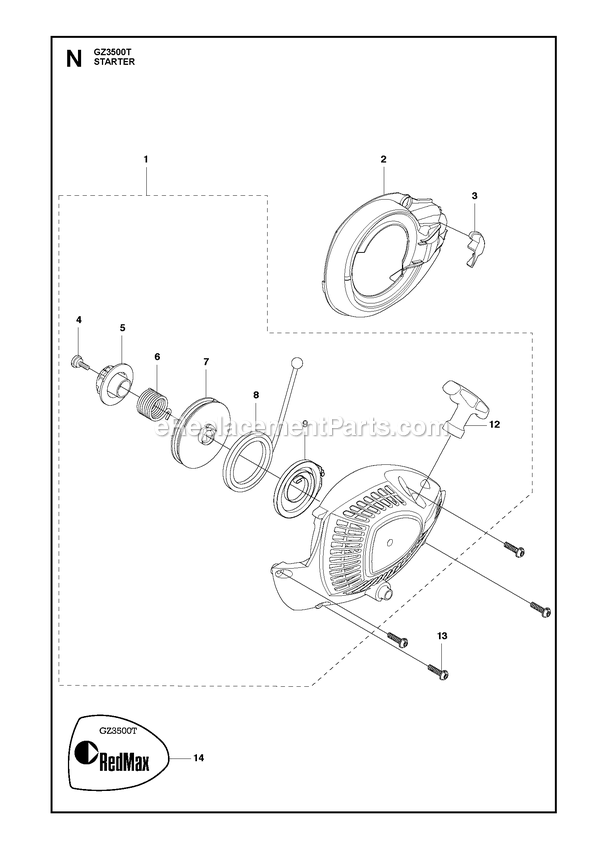 Carburetor Diagram and Parts List for  RedMax Chainsaw