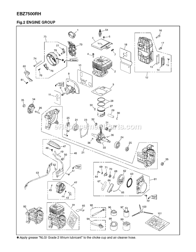 Engine Diagram and Parts List for (01200101 AND UP)(2014-04) RedMax Leaf Blower / Vacuum