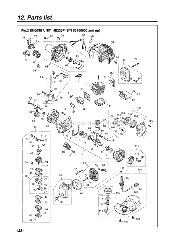 Engine Diagram and Parts List for 50100000 AND UP RedMax Edger