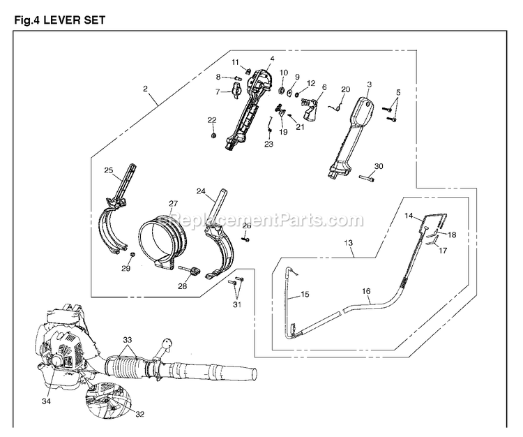 Handle And Controls Diagram and Parts List for (10200101 AND UP)(2014-04) RedMax Leaf Blower / Vacuum