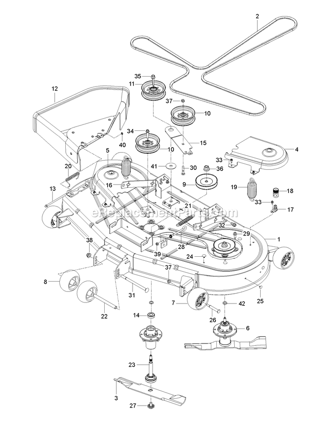Mower Deck / Cutting Deck Diagram and Parts List for RZT54 (96767210101)(2020-08) RedMax Lawn Tractor