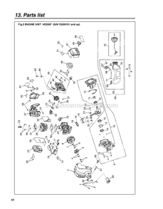 Engine Diagram and Parts List for 70200101 AND UP RedMax Edger