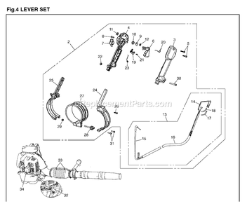 Handle And Controls Diagram and Parts List for (10200101 AND UP)(2014-04) RedMax Leaf Blower / Vacuum