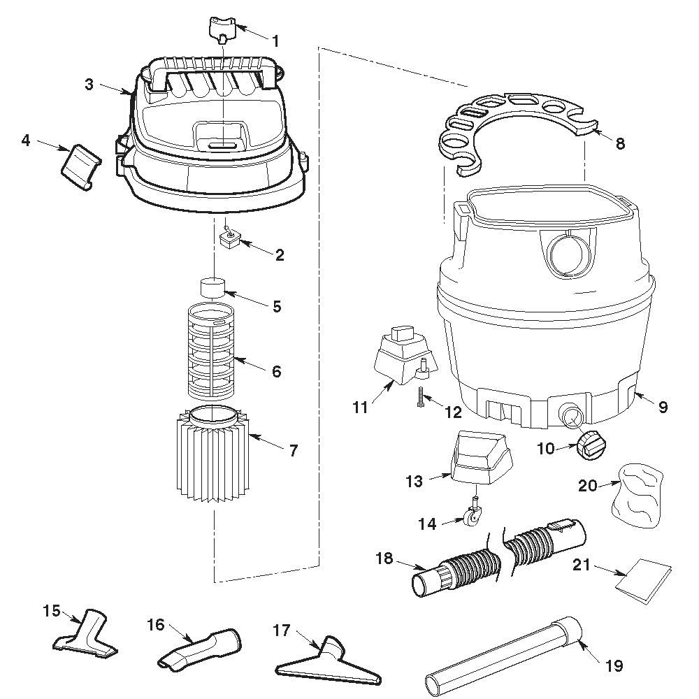 Wd14500, Wd1451 Vac Assembly Diagram and Parts List for  Ridgid Industrial Fan / Circulator