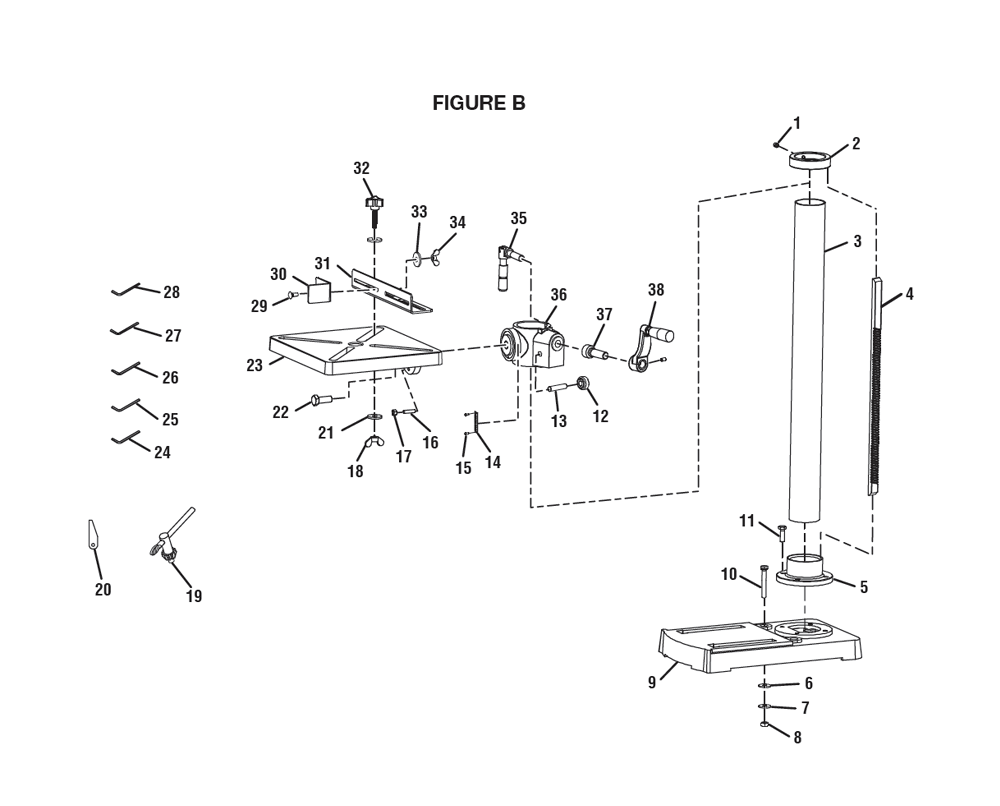 Fig-1 Diagram and Parts List for  Ridgid Drill Press