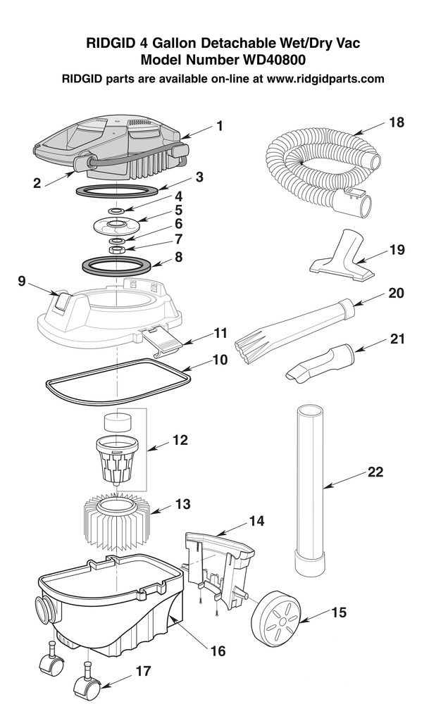 Wd40800 Vac Assembly Diagram and Parts List for  Ridgid Industrial Fan / Circulator