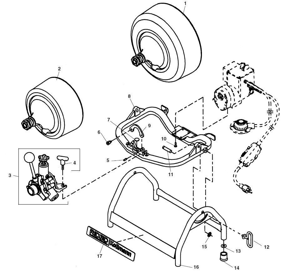 Main Components Diagram and Parts List for 63827 Ridgid Drain Cleaner